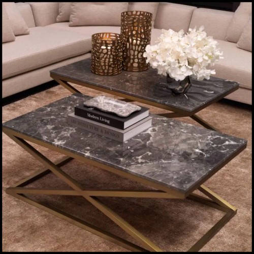 Table basse 24 - Criss Cross Marbre - Luxurious marble coffee table with stainless steel base - Pacific Compagnie.