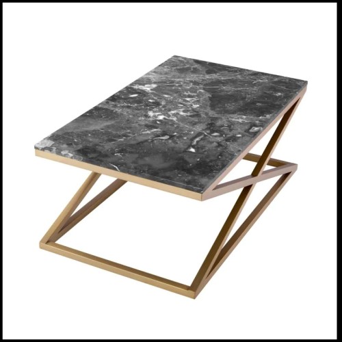 Table basse 24 - Criss Cross Marbre - Elegant brushed brass finish on modern coffee table - Pacific Compagnie.