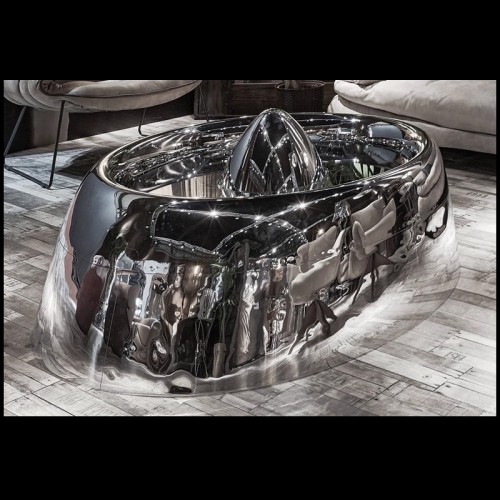 Table basse 22 - réacteur d'avion DC9 - A sleek coffee table inspired by airplane reactor design, made from aeronautical materia
