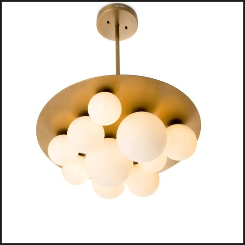 Lustre 24 - Orsini - Chandelier with white glass globes and antique brass finish - Pacific Compagnie.