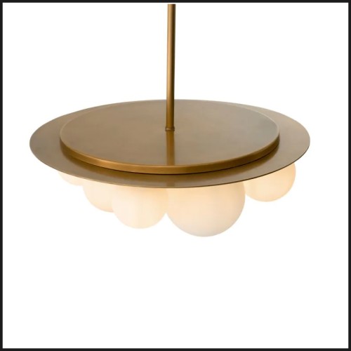 Lustre 24 - Orsini - Elegant Orsini chandelier in antique brass with white glass - Pacific Compagnie.