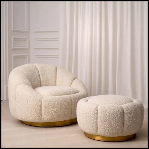 Fauteuil Pivotant 24 - Inger - Luxury pine wood swivel chair with brushed brass finish - Pacific Compagnie.