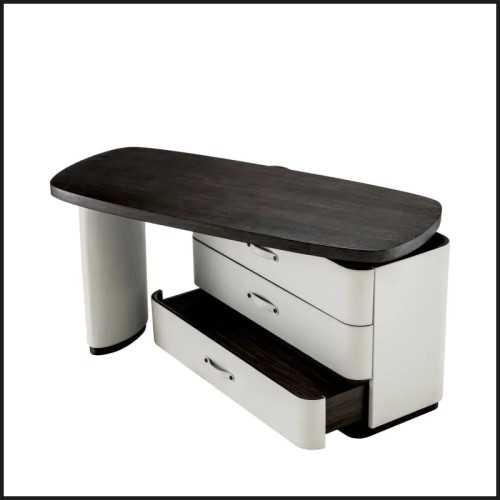 Bureau 24 - Numana - Modern Mocha oak veneer desk with faux leather details - Pacific Compagnie.