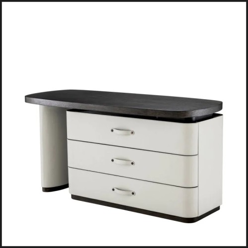 Bureau 24 - Numana - Luxury desk with mocha oak veneer and grey faux leather trim - Pacific Compagnie.