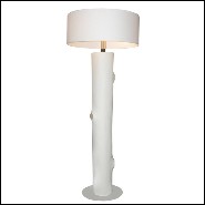 Lampadaire 31 - White Leather - Sophisticated floor lamp with a white leather trunk and a stunning blue nature-inspired design -