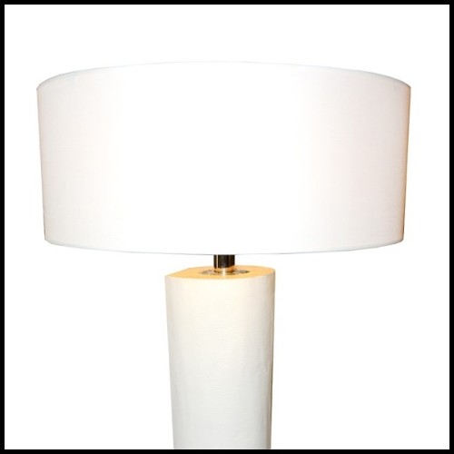 Lampadaire 31 - White Leather - Elegant floor lamp with white leather trunk and blue nature shade - Pacific Compagnie.