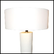 Lampadaire 31 - White Leather - Elegant floor lamp with white leather trunk and blue nature shade - Pacific Compagnie.