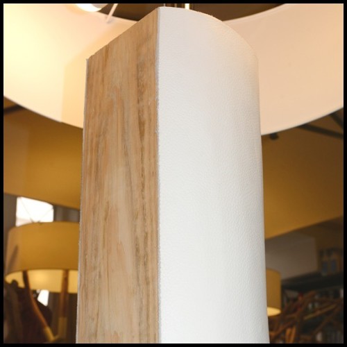 Lampadaire 31 - White Leather - Unique white leather trunk floor lamp with a nature-inspired blue shade - Pacific Compagnie.