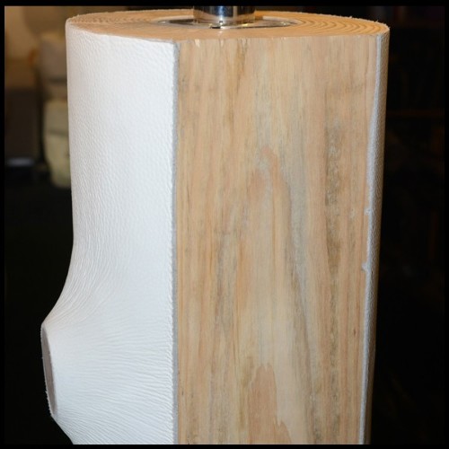 Lampadaire 31 - White Leather - Modern floor lamp with a white leather trunk and a distinctive blue nature design - Pacific Comp