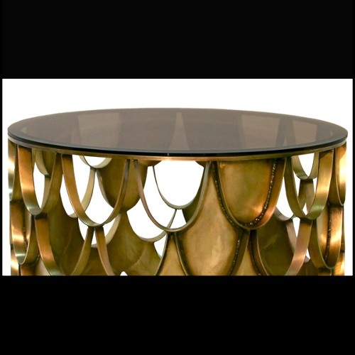 Table basse 155 - Japanese Carpus - Aged brass and bronze glass coffee table with unique Japanese Carpus design - Pacific Compag