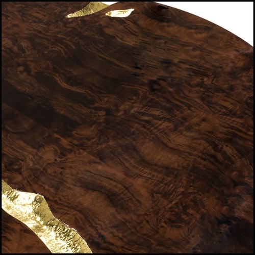 Coffee table in veneered solid walnut wood with polished hammered brass details carved on base and top 145-Excellence Walnut