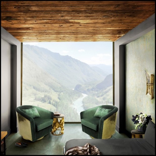 Fauteuil 155 - Natural Green - Green accent armchair with wooden legs - Pacific Compagnie.