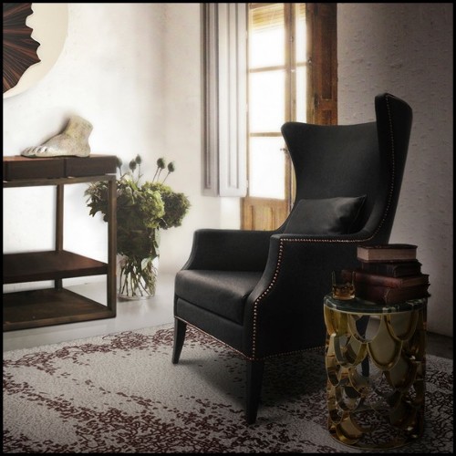 Fauteuil 155 - Dukono - Black lacquered armchair Dukono with high back and synthetic leather seat - Pacific Compagnie.