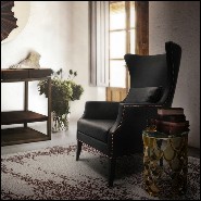 Fauteuil 155 - Dukono - Black lacquered armchair Dukono with high back and synthetic leather seat - Pacific Compagnie.