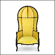 Fauteuil 155 - Tresor - Black lacquered and satinated cotton fabric armchair 155-Tresor with luxurious details - Pacific Compagn