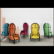 Fauteuil 155 - Tresor - Modern armchair with high gloss black lacquered legs and satinated cotton 155-Tresor - Pacific Compagnie