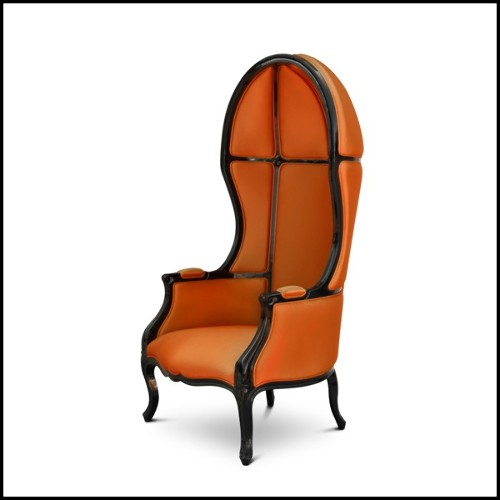 Fauteuil 155 - Tresor - High gloss black lacquered armchair with comfortable satinated cotton seating 155-Tresor - Pacific Compa