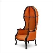 Fauteuil 155 - Tresor - High gloss black lacquered armchair with comfortable satinated cotton seating 155-Tresor - Pacific Compa