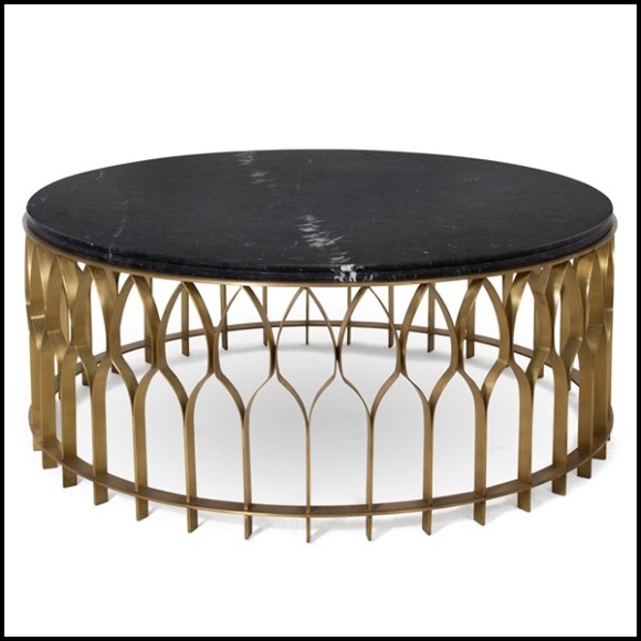 Coffee Table with Brushed Aged Brass Structure and Marble Top Nero Marquina 155-Arcade