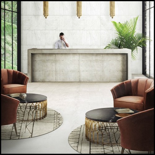 Coffee Table with Brushed Aged Brass Structure and Marble Top Nero Marquina 155-Arcade