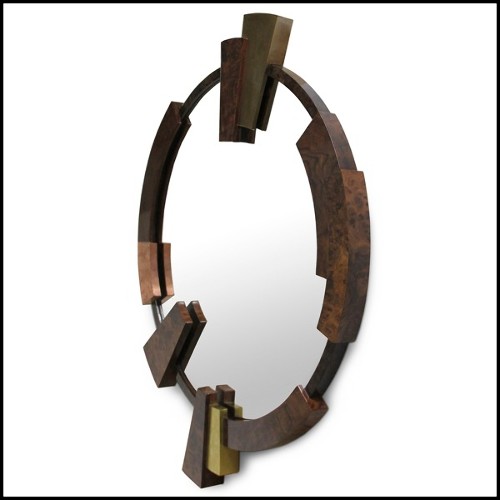 Miroir 155 - Times - Round mirror with walnut veneer frame - Pacific Compagnie.