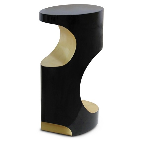 Table d'appoint 155 - Brice II | Oval Side Table High Glossy Black Lacquered and Gold Leaf Fiberglass Base 155-Felix - Elegant s