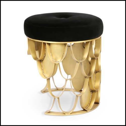 Stool with brushed aged brass base and seat in upholstery velvet 155-Carpus