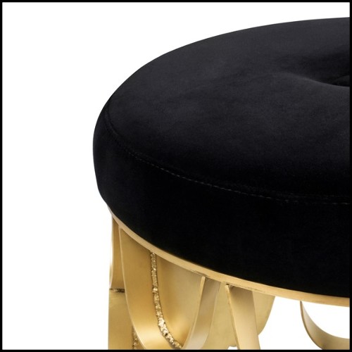 Stool with brushed aged brass base and seat in upholstery velvet 155-Carpus