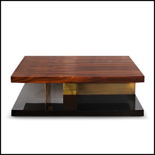 Coffee Table with high glossy lacquer finish brass and wood veneer Brabbu - Chloe