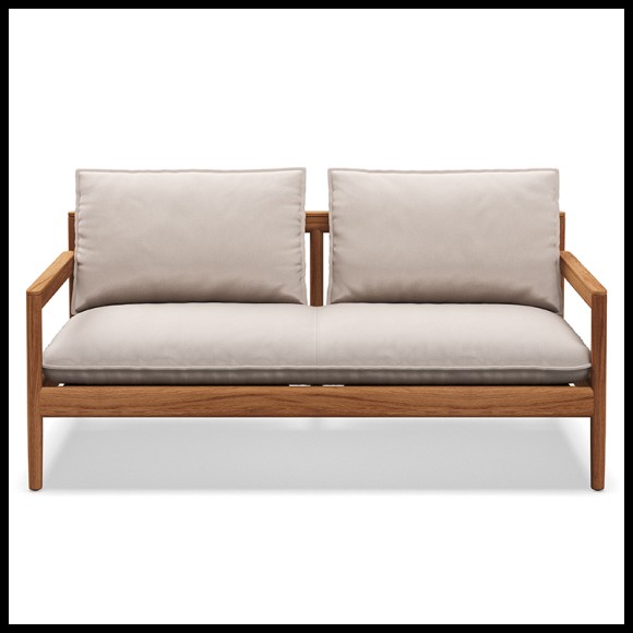 Sofa Gloster Saranac Collection in teak natural finish, ropes and outdoor fabric,