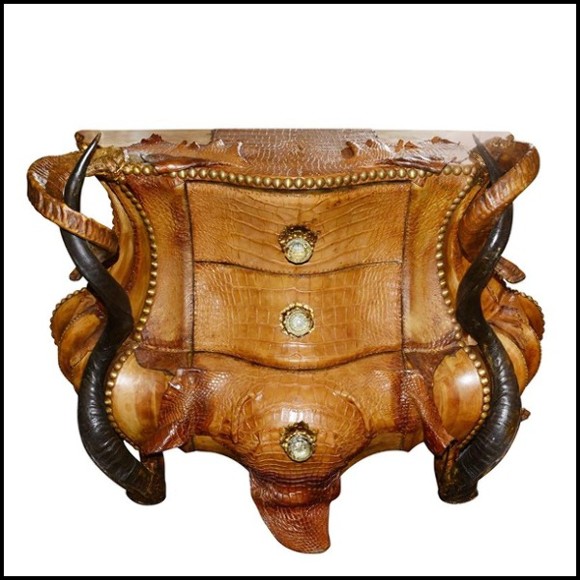 Commode PC - Horns and Croco - Exotic chest of drawers with horns and crocodile skin - Pacific Compagnie.