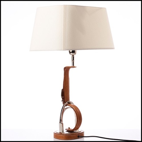 Lampe à poser 24-Olympia Equestrian en nickel et cuir