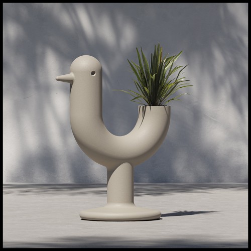Cache Pot 111 - Peacock White | White Peacock planter for patio - Pacific Compagnie.