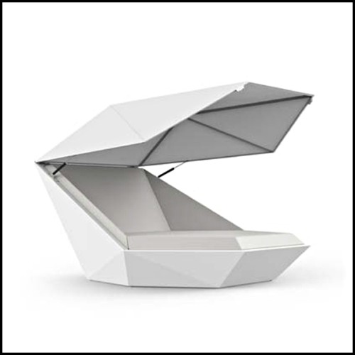 Lit de Piscine Vondom, collection Faz avec auvent rabattable finition blanc, vue de profil