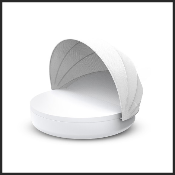Vondom's daybed Ulm collection with resin white lacquered finish and foldable canopy