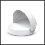 Vondom's daybed Ulm collection with resin white lacquered finish and foldable canopy