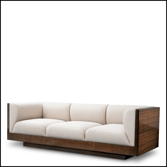 Sofa in high gloss eucalyptus veneer with natural loki fabric