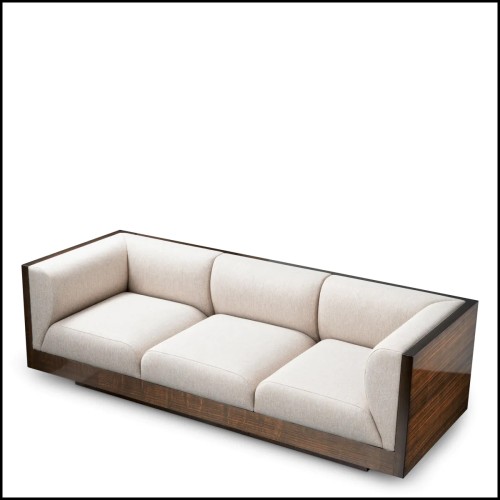 Sebastian sofa in glossy eucalyptus veneer with natural loki fabric seen from above