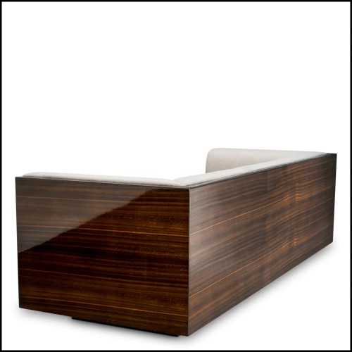 Image of the Sebastian sofa in glossy eucalyptus veneer, seen from the back.