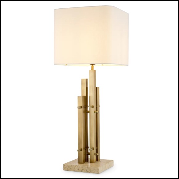 Lampe Destino W. 35 x H. 90 cm marque Eichholtz Finition laiton vintage, base travertin, Lampe Destino W. 35 x H. 90 cm marque Eichholtz Finition laiton vintage, base travertin,