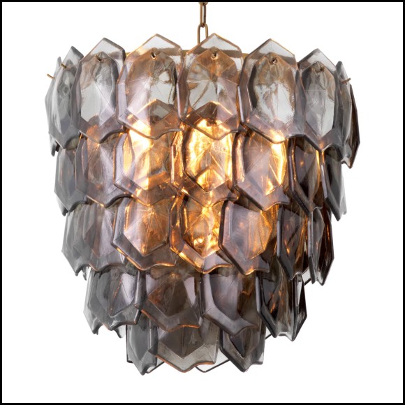 Chandelier Elias handmade glass and vintage brass finish.
