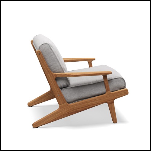 armchair gloster, Bay Lounge collection in teak natural finish and outdoor fabric, side view