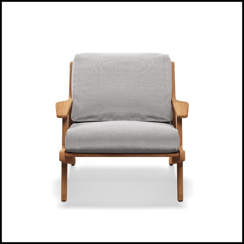 armchair gloster, Bay Lounge collection in teak natural finish and outdoor fabric, front view