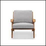armchair gloster, Bay Lounge collection in teak natural finish and outdoor fabric, front view