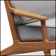 Details of the teak, outdoor fabric of the armchair gloster, Bay Lounge collection