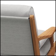 Details of the teak, outdoor fabric and sling back ferrari of the armchair gloster, Bay Lounge collection