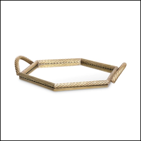 Tray Eichholtz Salvi Hegaxon in brass vintage brass finish