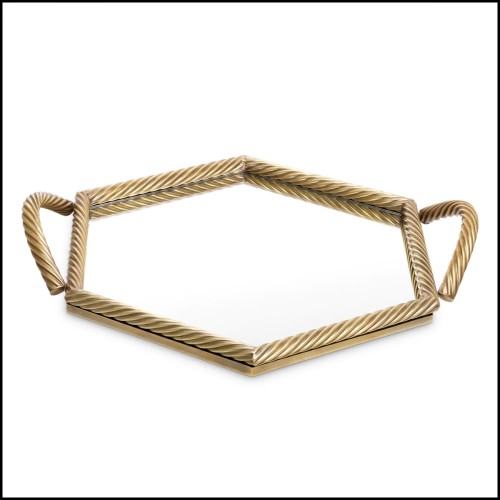 Tray Eichholtz Salvi Hegaxon in brass vintage brass finish, up view