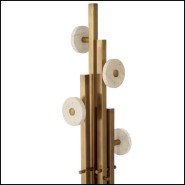 Details of travertine discs and brass vintage brass finish of the Coat Rack Eichholtz Amadora