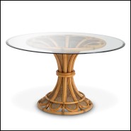 Table à Manger 24- Colony : Table de repas Colony en rotin naturel avec plateau en verre clair biseauté - Pacific Compagnie